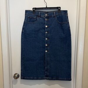 Banana Republic Factory Dark Blue Button-Front Denim Midi Skirt